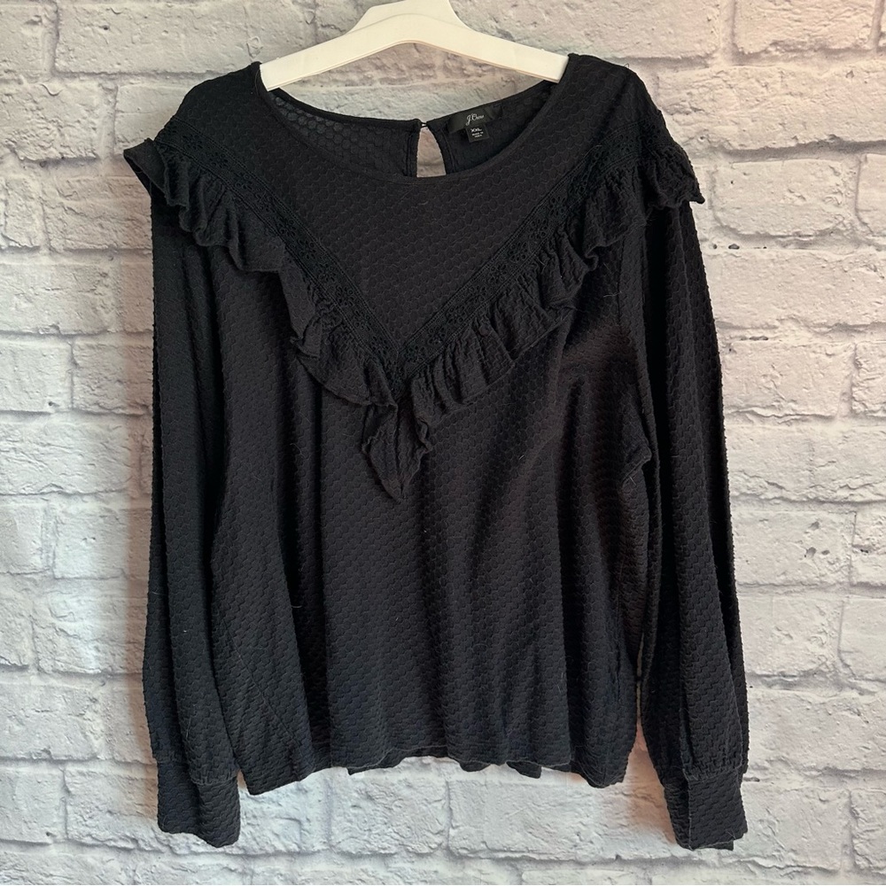 PREOWNED J. CREW RUFFLE FRONT TOP BLACK WOMENS XXL